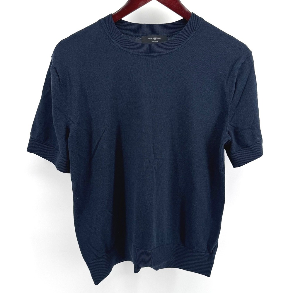Banana Republic Sweater Top Womens Medium Navy Blue Short Sleeve Forever Knit